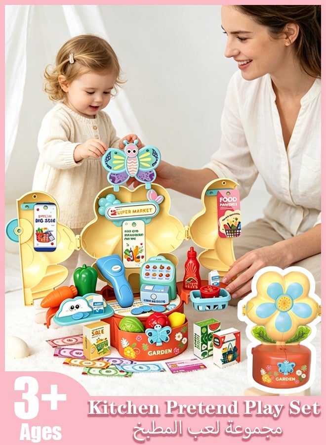 Kitchen Pretend Play Set Birthday Toys Gift for 3 4 5 6 7 Year Old Girls and Boys,Flower Garden Building Toy, STEM Toys for Preschool Children Educational Activity Toys - Image 1