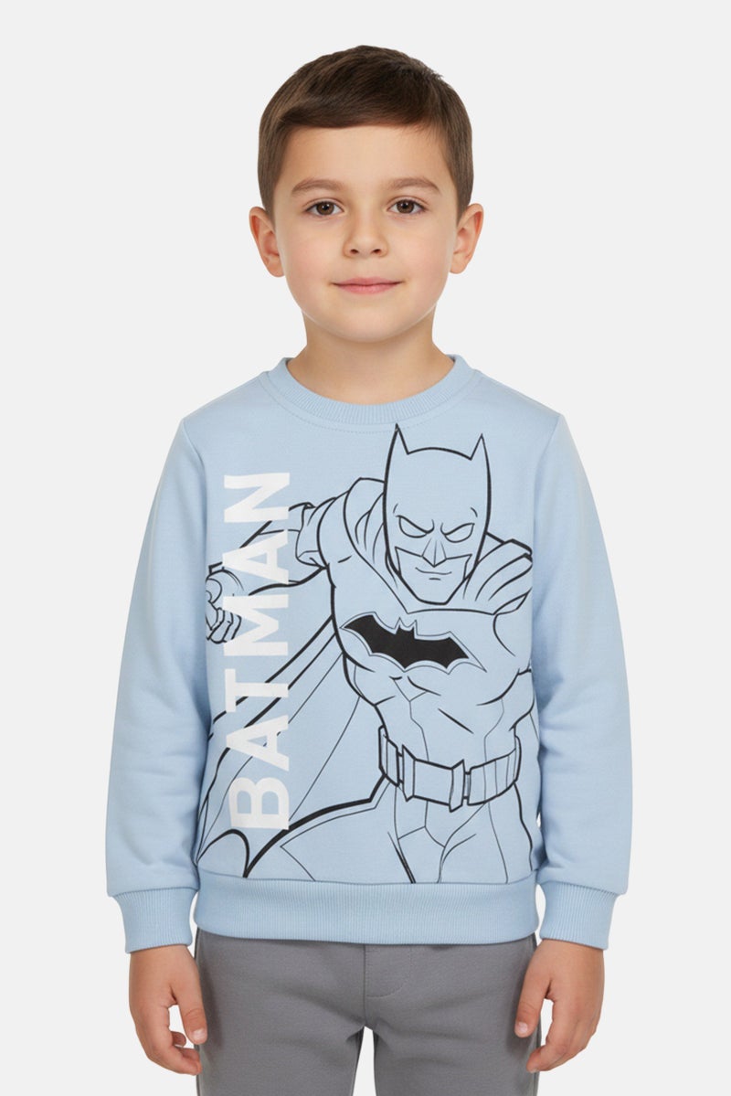 DC Comics Toddlers Boy Crew Neck Long Sleeve Batman Sweatshirt, Light Blue - Image 1
