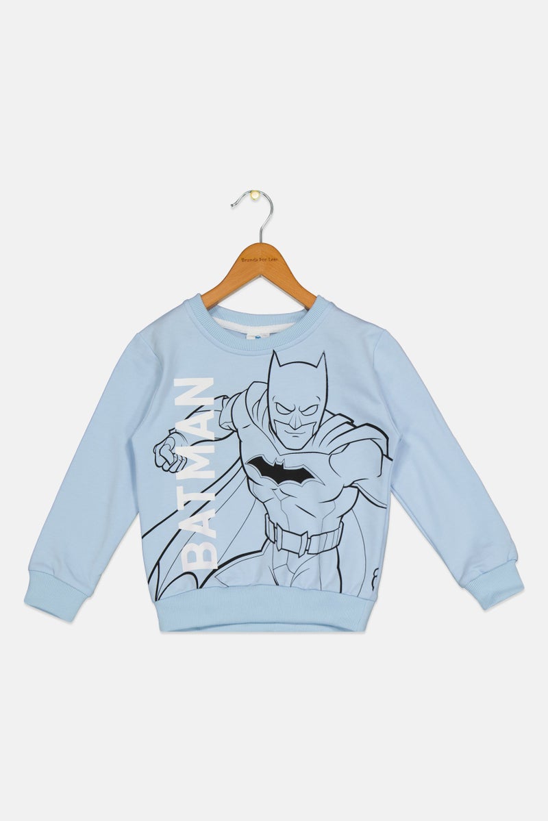 DC Comics Toddlers Boy Crew Neck Long Sleeve Batman Sweatshirt, Light Blue - Image 3