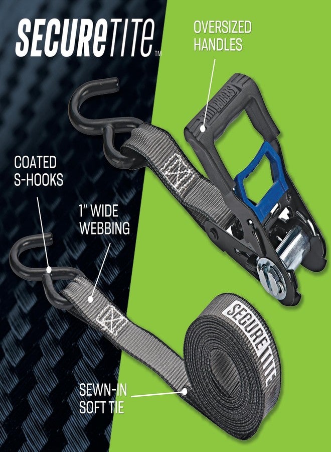Secure Tite 4-Pack, 1” x 12’ Ratchet Straps. Ratchet Truck Straps Set with Vinyl Coated S-Hooks, Cargo Ratchet Tie Down Straps with 500 lbs. Working Load Limit and 1500 lbs. Break Strength - Image 2