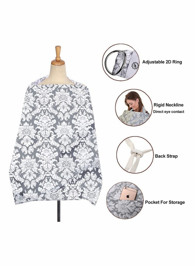 Excefore feeding Cover Up With Adjustable Strap In Grey Damask Premium Cotton Boned Nursing Cover Breathable Lightweight Stylish Discreet incl Storage Bag (Grey) - Image 2