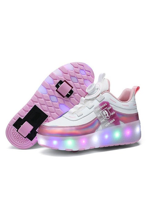 LED Two-wheel Flash Stylish Shiny Sneaker Skates with Wheels and Lightning Soles for Easy Swivel Buckle Kids Shoes