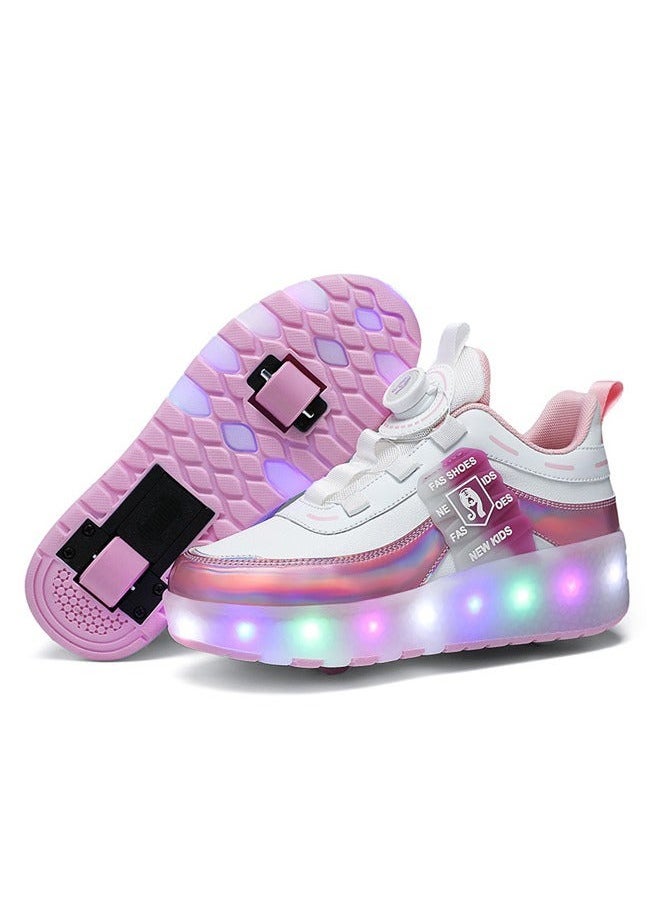 XiuWoo LED Two-wheel Flash Stylish Shiny Sneaker Skates with Wheels and Lightning Soles for Easy Swivel Buckle Kids Shoes  - Image 1