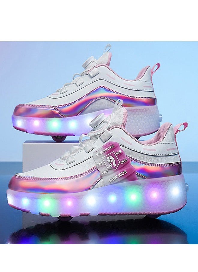 XiuWoo LED Two-wheel Flash Stylish Shiny Sneaker Skates with Wheels and Lightning Soles for Easy Swivel Buckle Kids Shoes  - Image 3