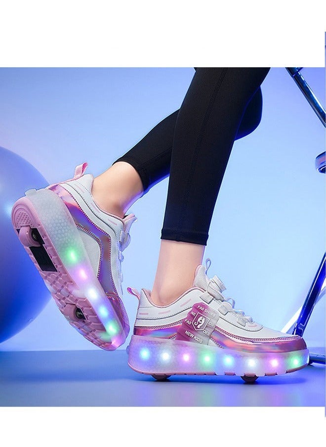XiuWoo LED Two-wheel Flash Stylish Shiny Sneaker Skates with Wheels and Lightning Soles for Easy Swivel Buckle Kids Shoes  - Image 5
