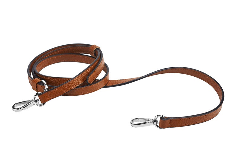 LIVE UP Full Grain Purse Strap Genuine Leather Replacement for Cross Body Bag Handbags(Brown-Silver Buckles) - Image 1