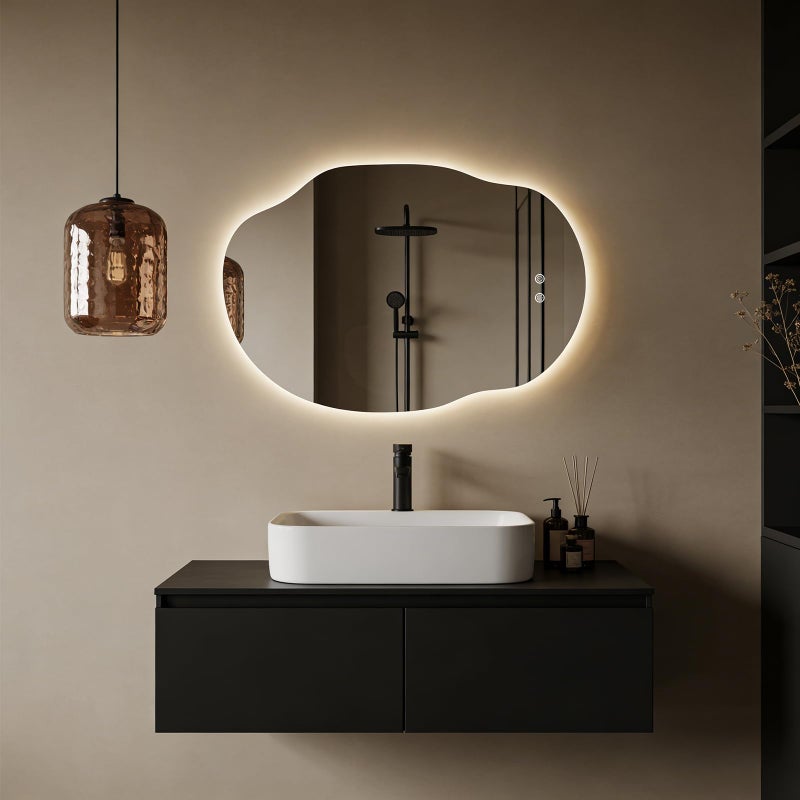 WallBeyond Asymmetrical Bathroom Mirror with Lights, Irregular LED Backlit Vanity Mirror, 31" H x 22" W, Anti-Fog, Dimmable Lighting with 3 Color Temperature, Memory, Hardwired, Vertical or Horizontal Mount - Image 3