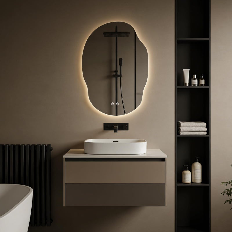 WallBeyond Asymmetrical Bathroom Mirror with Lights, Irregular LED Backlit Vanity Mirror, 31" H x 22" W, Anti-Fog, Dimmable Lighting with 3 Color Temperature, Memory, Hardwired, Vertical or Horizontal Mount - Image 2