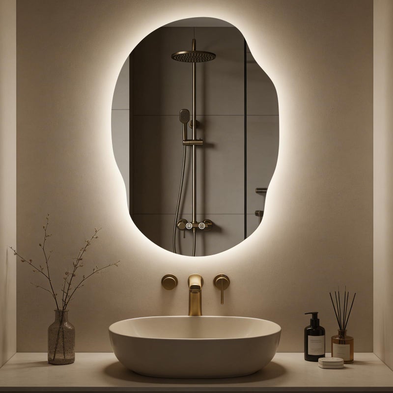 WallBeyond Asymmetrical Bathroom Mirror with Lights, Irregular LED Backlit Vanity Mirror, 31" H x 22" W, Anti-Fog, Dimmable Lighting with 3 Color Temperature, Memory, Hardwired, Vertical or Horizontal Mount - Image 1