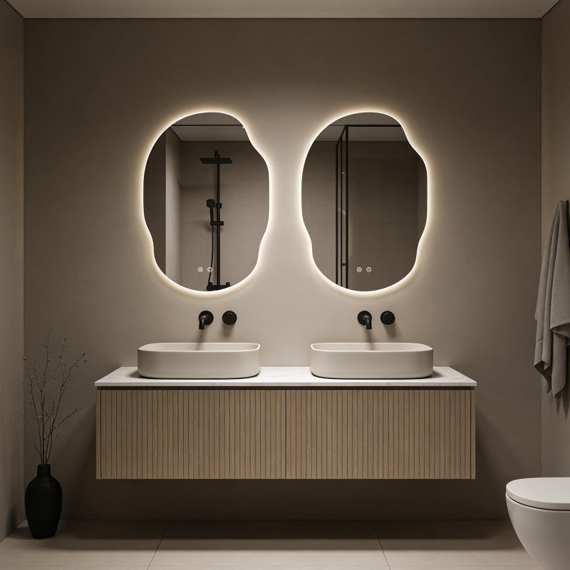 WallBeyond Asymmetrical Bathroom Mirror with Lights, Irregular LED Backlit Vanity Mirror, 31" H x 22" W, Anti-Fog, Dimmable Lighting with 3 Color Temperature, Memory, Hardwired, Vertical or Horizontal Mount - Image 4