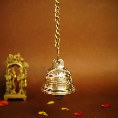 Ekhasa 100% Pure Brass Hanging Bells for Pooja Room, Mandir Decor & Home Decoration | Mandir Bells with Hanging | Decorative Temple Bell Hanging Accessories for Pooja Door (Chain & Hook Included) - Image 1