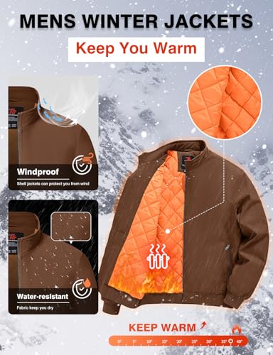 TBMPOY Men's Winter Lightweight Jackets Quilted Bomber Jackets Water Resistant Fall Casual Dress Windbreakers Warm Work Coats Dark Coffee L - Image 4