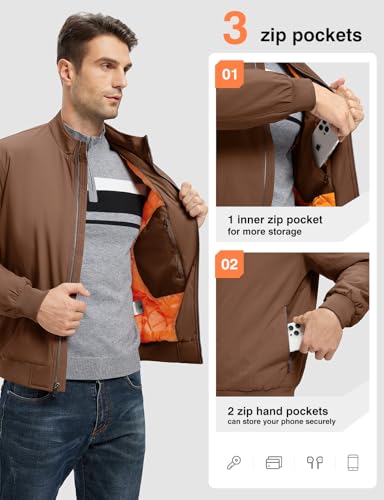 TBMPOY Men's Winter Lightweight Jackets Quilted Bomber Jackets Water Resistant Fall Casual Dress Windbreakers Warm Work Coats Dark Coffee L - Image 5