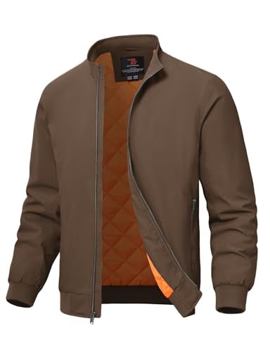 TBMPOY Men's Winter Lightweight Jackets Quilted Bomber Jackets Water Resistant Fall Casual Dress Windbreakers Warm Work Coats Dark Coffee L - Image 1