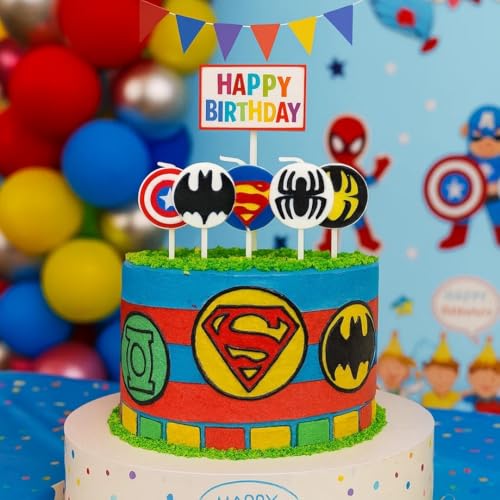 Wanna Party Superhero Birthday Cake Candles - Set of 5 Hero-Themed Face Toppers for Kids Party Decorations - Comic Style Cake Decor for Boys & Girls - Image 5