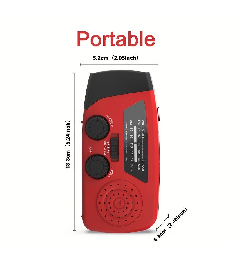Emergency Manual Crank Solar Powered Radio 2000mAh Red Portable Survival Radio with 3 LED Flashlight AM FM NOAA Weather Alert Power Bank Distress Alert Function for Camping Indoor Emergencies Adventures - Image 2
