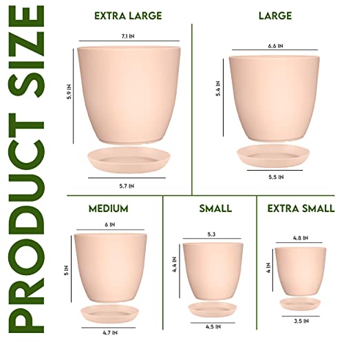 Utopia Home - Plant Pots with Drainage - 7/6.6/6/5.3/4.8 Inches Home Decor Flower Pots for Indoor Planter - Pack of 5 Plastic Planters, Cactus, Succulents Pot - Pink - Image 2