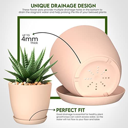 Utopia Home - Plant Pots with Drainage - 7/6.6/6/5.3/4.8 Inches Home Decor Flower Pots for Indoor Planter - Pack of 5 Plastic Planters, Cactus, Succulents Pot - Pink - Image 3