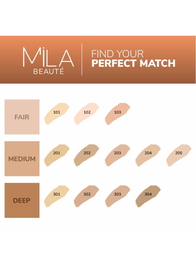 ميلا بيوتي كريم أساس Mila Beauté طويل الأمد وخفيف الوزن | لمسة نهائية مطفية (Matte) مع عامل حماية من الشمس (SPF 15) وفيتامين E | تركيبة فائقة الخفة ومقاومة للماء وقابلة للزيادة في التغطية | كريم أساس سائل | الدرجة - (103 بيج فاتح، 30 مل) - Image 4