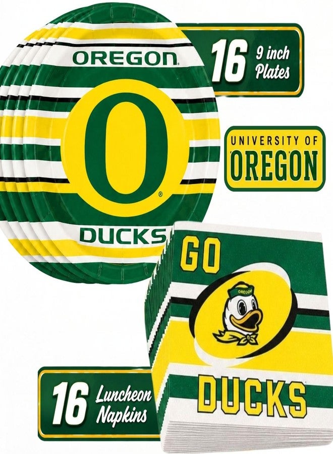 Havercamp University of Oregon Graduation Party Plates and Napkins - Set of 16 Plates and Napkins Oregon Ducks Party Supplies for Game Day, Graduation & Fan Celebration Premium Graduation Decorations - Image 1