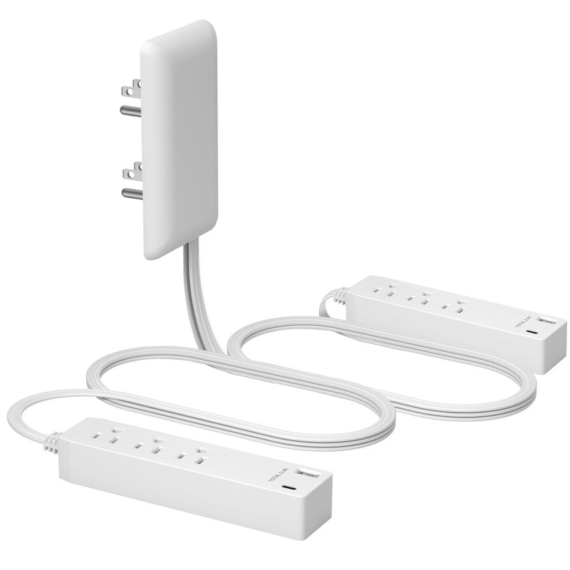 LIDER Outlet Extender with 3 Receptacles, 2 Power Strip with USB Type-A and Type-C Charger, USB Port, Ultra-Thin Wall Plate Plug with Cord Extender, 3-Outlet Power Strip, 3ft Cord, ETL-Listed, White - Image 1