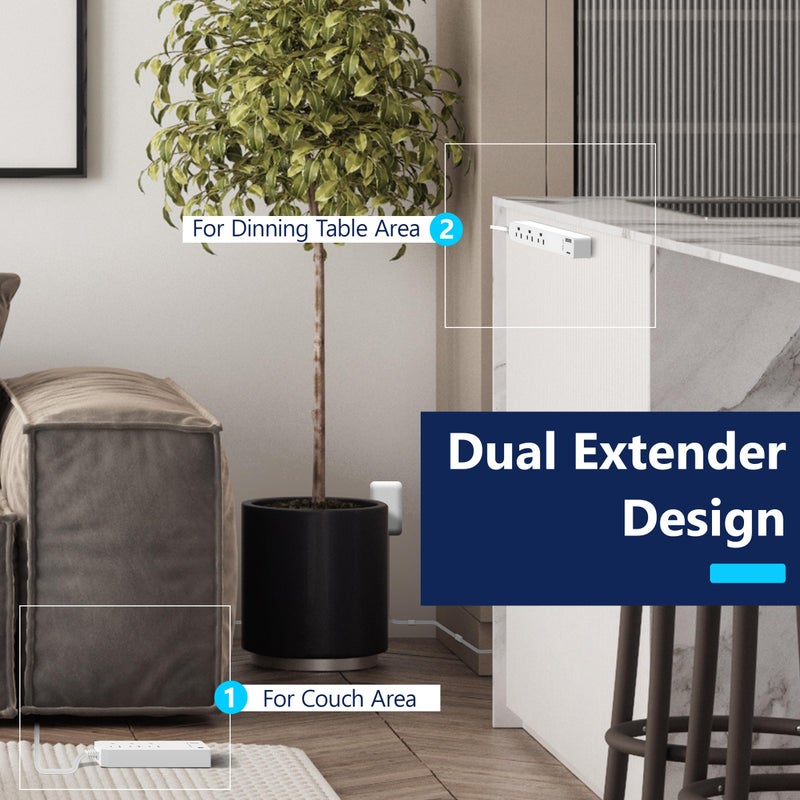 LIDER Outlet Extender with 3 Receptacles, 2 Power Strip with USB Type-A and Type-C Charger, USB Port, Ultra-Thin Wall Plate Plug with Cord Extender, 3-Outlet Power Strip, 3ft Cord, ETL-Listed, White - Image 5