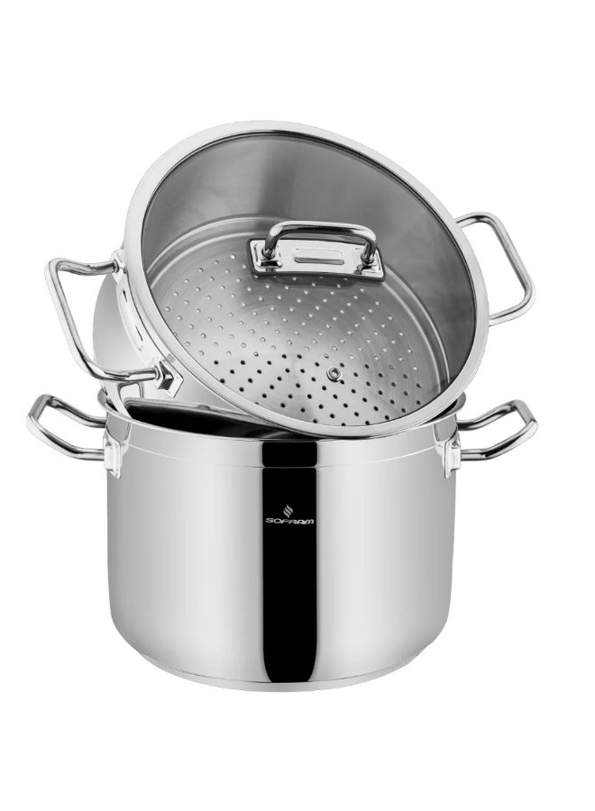 سوفرام قدر طبخ بخار سوفرام استيل تركي غطاء زجاج مقاس 24 سم - Image 2