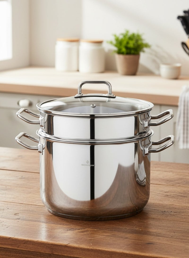 سوفرام قدر طبخ بخار سوفرام استيل تركي غطاء زجاج مقاس 24 سم - Image 1