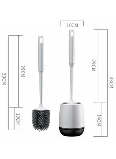 HAWAWA Toilet Brush and Holder Set for Bathroom, Silicone Toilet Bowl Brush Set, Solid Handle, Ventilation Slots Base Wall Mounted/Floor Standing White&Black  - Image 2