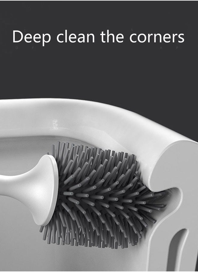 وهاواي Toilet Brush and Holder Set for Bathroom, Silicone Toilet Bowl Brush Set, Solid Handle, Ventilation Slots Base Wall Mounted/Floor Standing White&Black  - Image 4