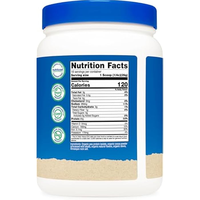Nutricost Organic Pea Protein Powder (1 LB) Chocolate - Certified USDA Organic, Protein from Plants, Vegetarian Friendly, Gluten Free, Non-GMO - Image 5