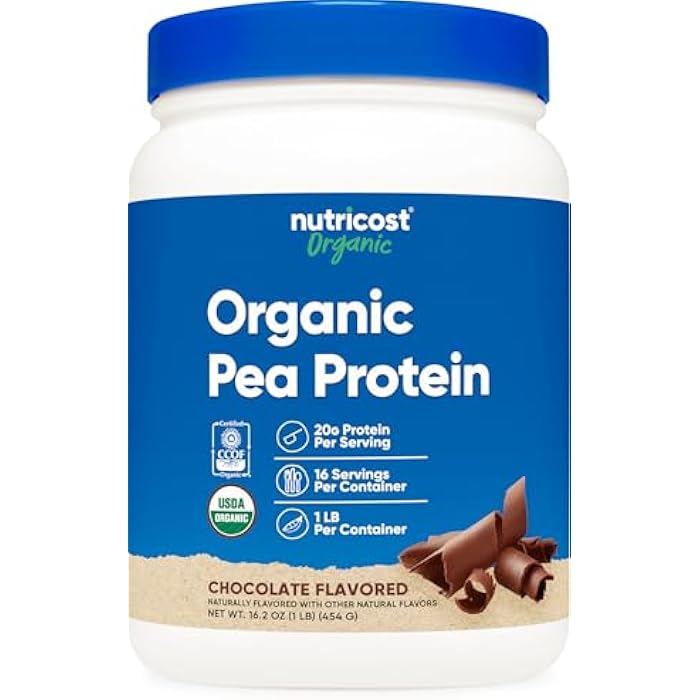 Nutricost Organic Pea Protein Powder (1 LB) Chocolate - Certified USDA Organic, Protein from Plants, Vegetarian Friendly, Gluten Free, Non-GMO - Image 1