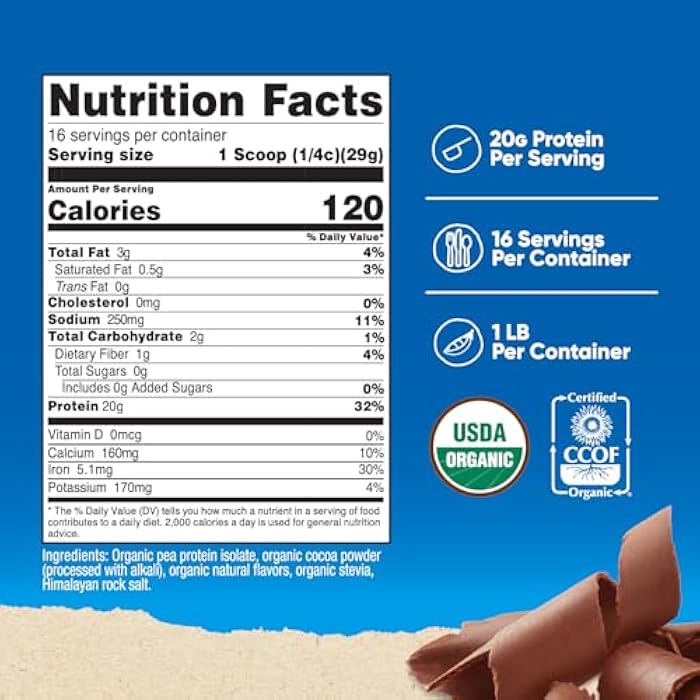Nutricost Organic Pea Protein Powder (1 LB) Chocolate - Certified USDA Organic, Protein from Plants, Vegetarian Friendly, Gluten Free, Non-GMO - Image 2