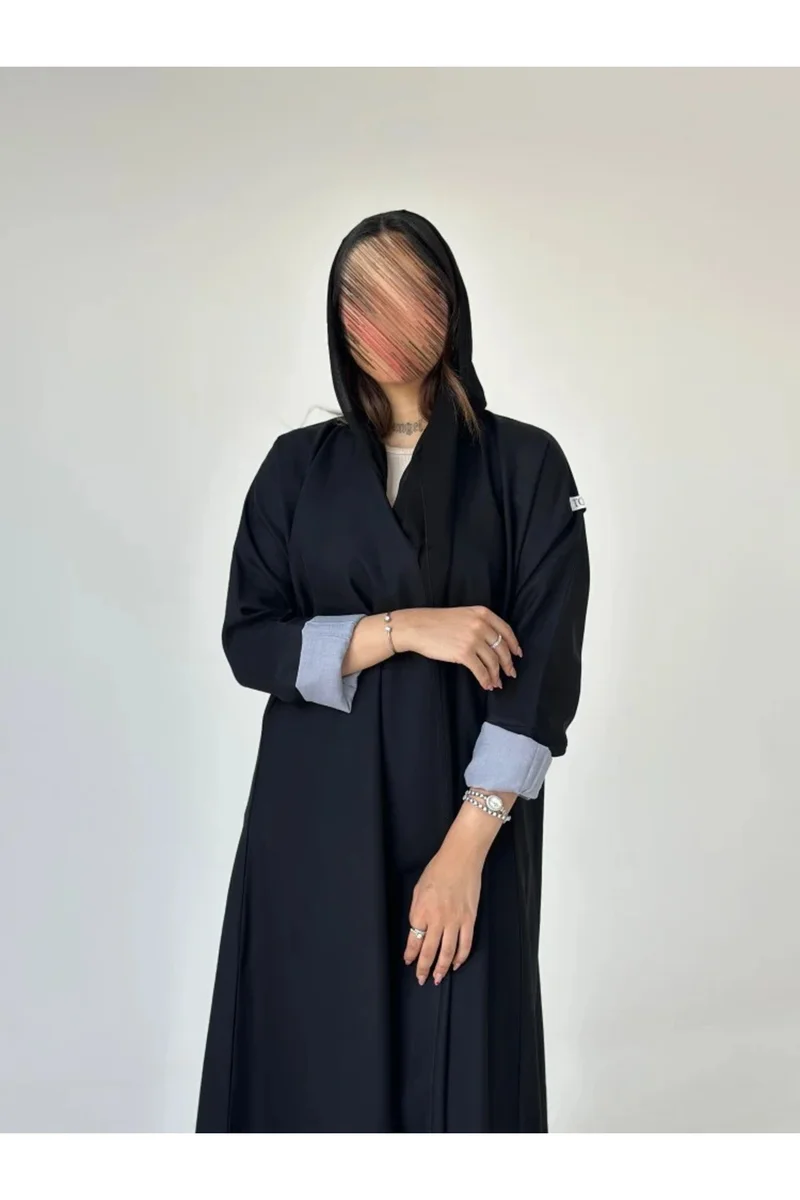 توري للعبايات عباية كتان مع أسواره كريب سماوي