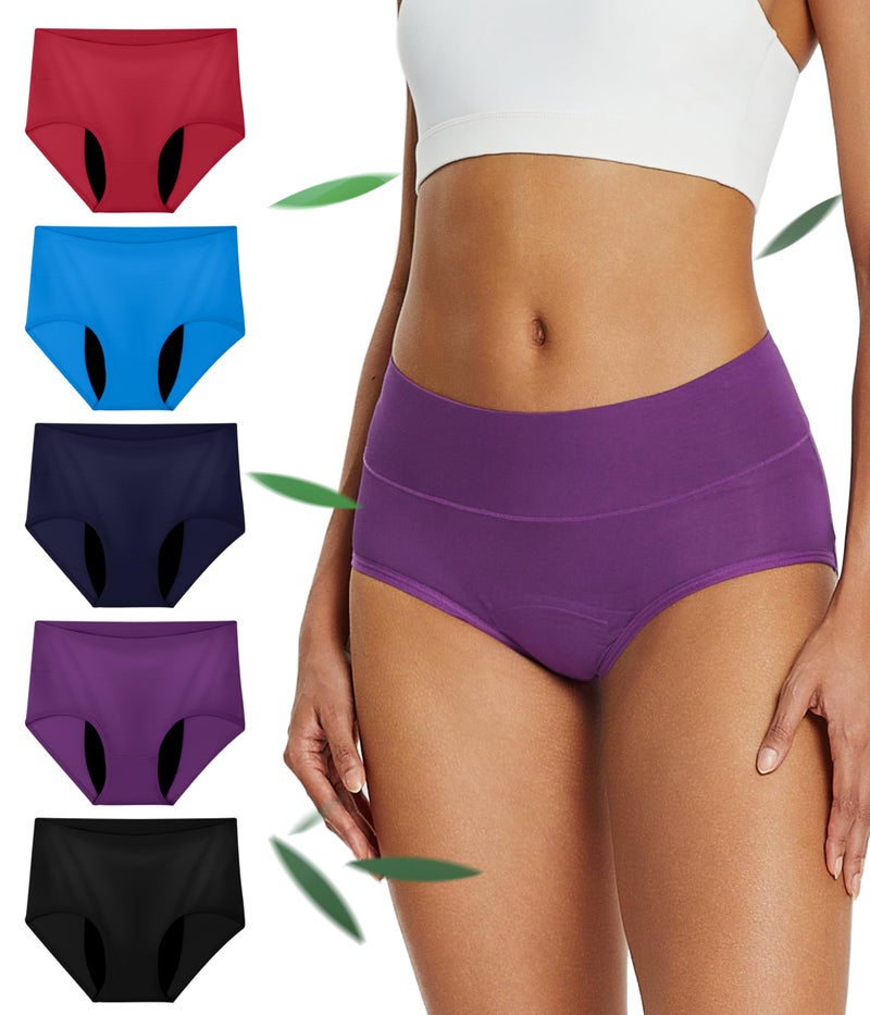 SUNCHIRI Incontinence Underwear for Women, Leak Proof Reusable Washable Full Briefs for Bladder Leak, Postpartum 5 Pack (Multicolor01, Large) - Image 1