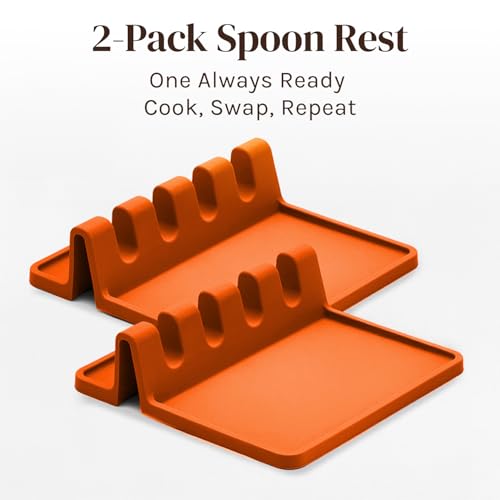 Cooler Kitchen Orange Silicone Spoon Rest for Stove Top with Drip Pad (Two Pack) - Heat Resistant BPA Free Utensil Rest & Spoon Holder for Kitchen Counter - Grill Utensil Holder - Spatula Holder - Image 4