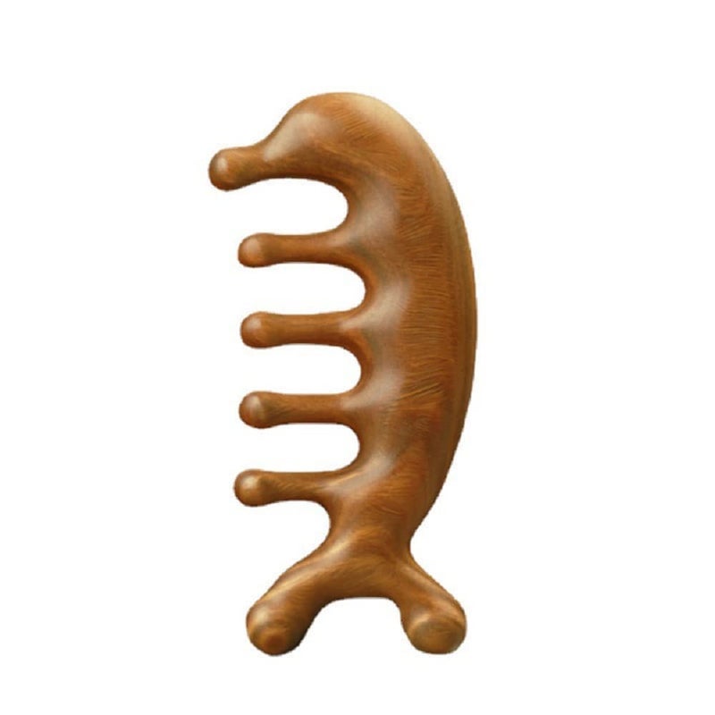 SAEEYCUE Authentic Green Sandalwood Comb Gua Sha Scraping Scalp Massager Head Head, Neck, Hands and Legs (B) - Image 1