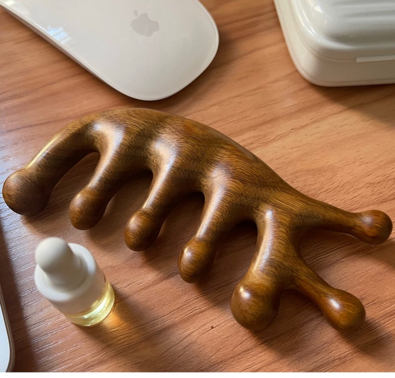 SAEEYCUE Authentic Green Sandalwood Comb Gua Sha Scraping Scalp Massager Head Head, Neck, Hands and Legs (B) - Image 2