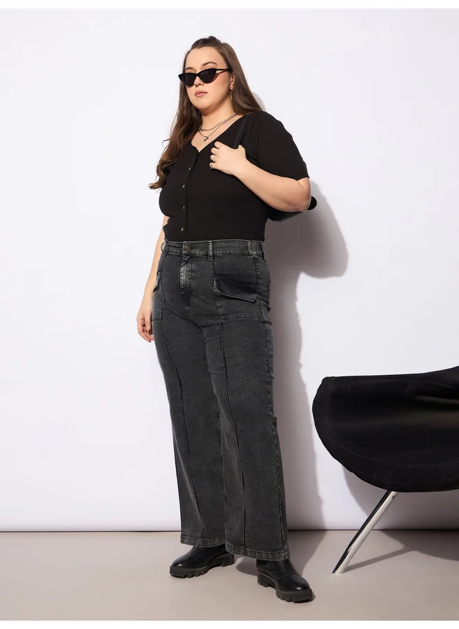 ساسافراس Sassafras Plus Size Straight Fit Jeans with Front Seam Detail