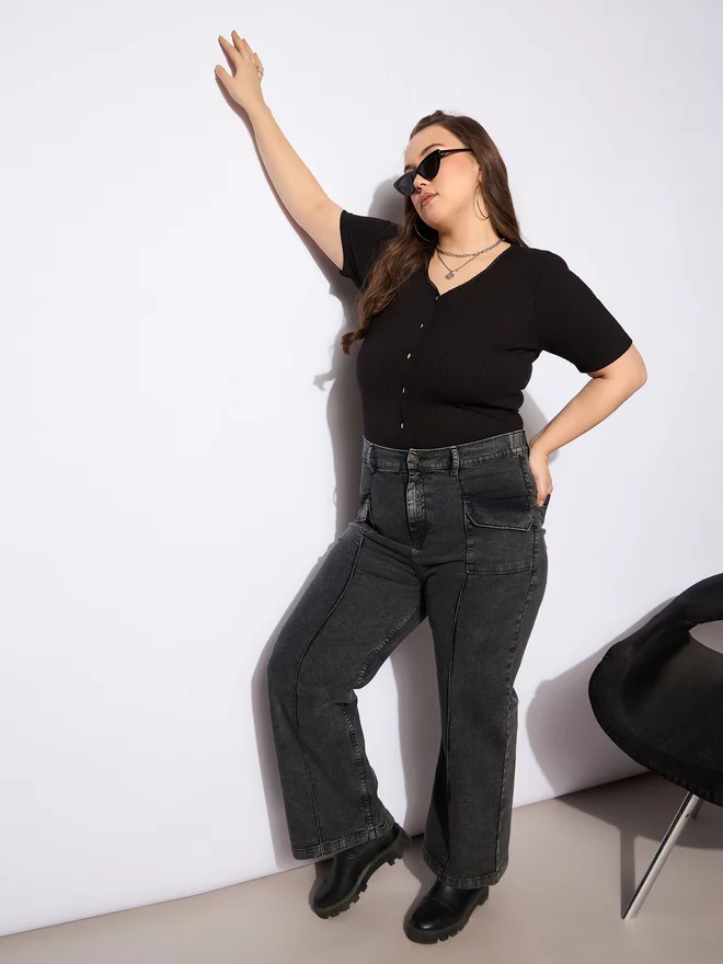 SASSAFRAS Sassafras Plus Size Straight Fit Jeans with Front Seam Detail