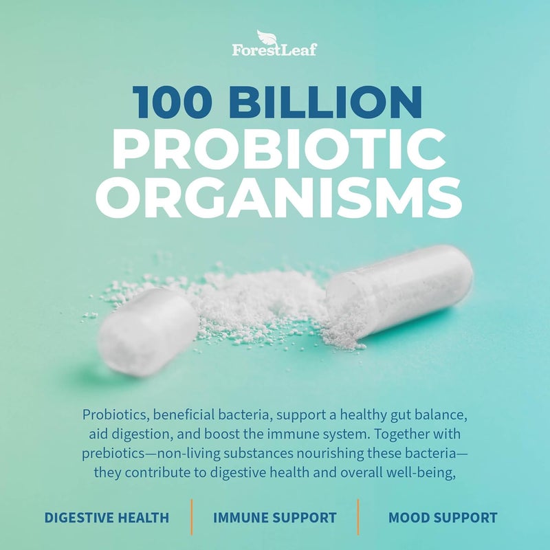 ForestLeaf بروبيوتيك للرجال والنساء 100 مليار CFU 26 سلالة فريدة دعم بروبيوتيك وبريبايوتيك لصحة الجهاز الهضمي ورفاهية الأمعاء والطاقة والمزاج والمناعة وتوازن الرقم الهيدروجيني 30 كبسولة - Image 5