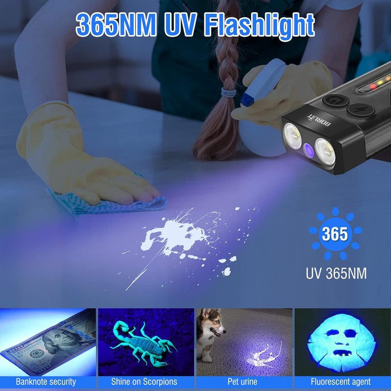 BORUIT V10 Ultra Powerful Rechargeable LED Torch 1000LM Mini Keychain Flashlight with Magnet and UV Light - Image 4