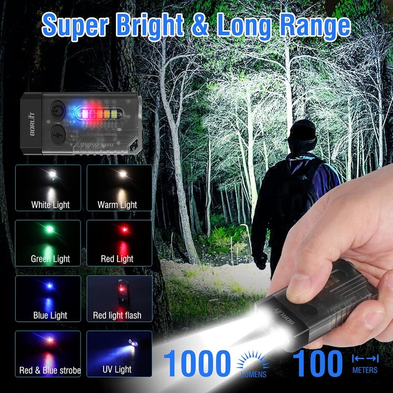 BORUIT V10 Ultra Powerful Rechargeable LED Torch 1000LM Mini Keychain Flashlight with Magnet and UV Light - Image 2