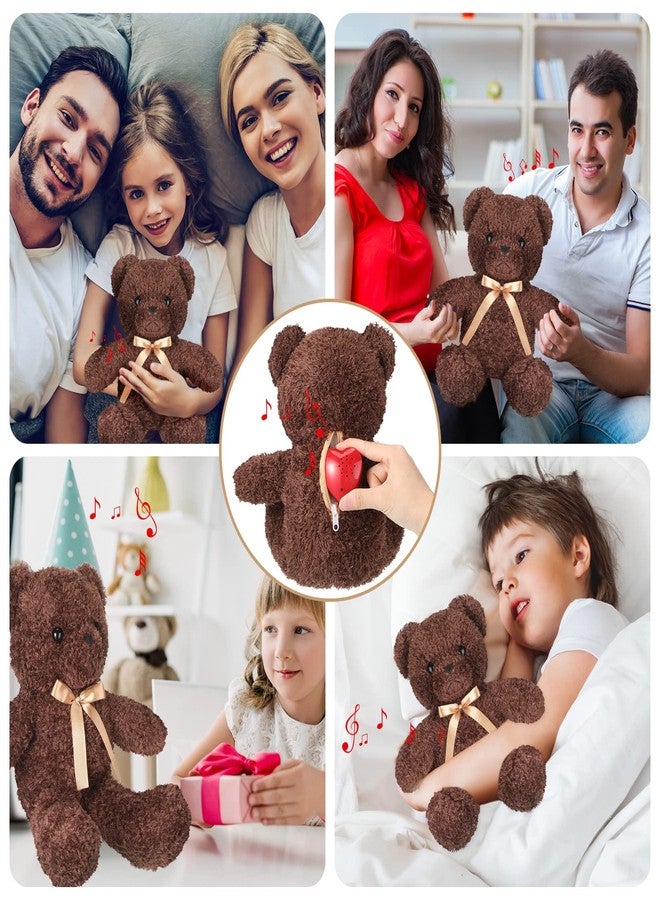 Hungdao Bear Stuffed Animal with Voice Recorder Set, 60 Seconds Heart Shaped Voice Sound Recorder Module 16 Inch Soft Plush Bear with Zipper for Boy Girl Valentines (Dark Brown) - Image 5