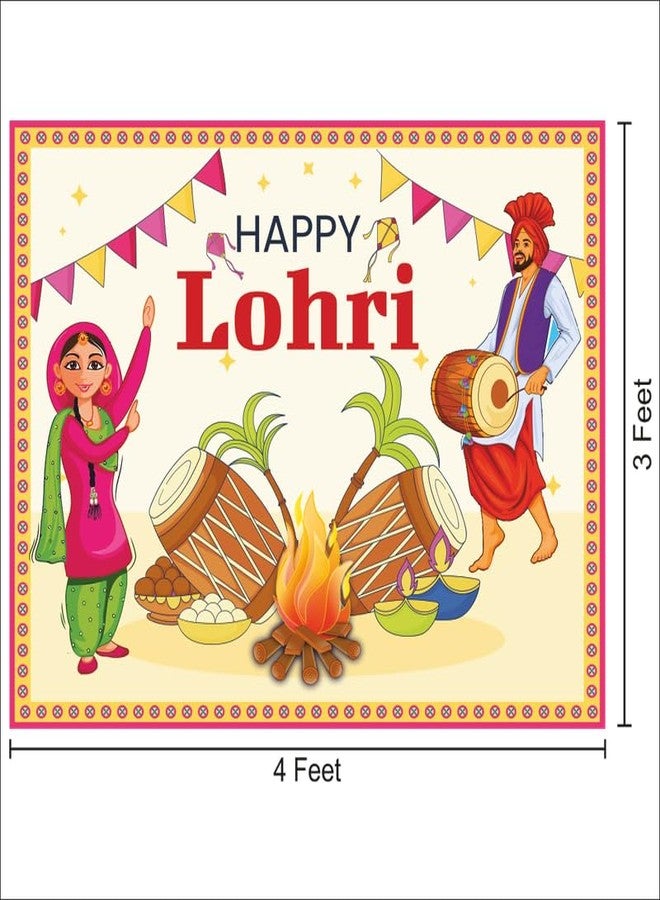 Party Baazaar Lohri Backdrop Punjabi Festival Photography Background Happy Lohri Party Decoration Supplies Photo Booth Banner (Pack of 1, Multicolor, Size: 4X3 Feet) - Image 2