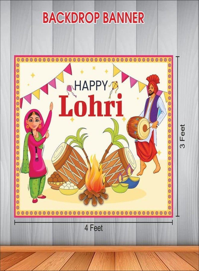 Party Baazaar Lohri Backdrop Punjabi Festival Photography Background Happy Lohri Party Decoration Supplies Photo Booth Banner (Pack of 1, Multicolor, Size: 4X3 Feet) - Image 4