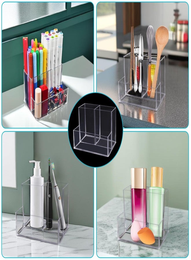 HSYMQ Desktop Clear Pen Holder with 3 Compartments, Acrylic Pencil Holders, Desk Organizers and Accessories - Image 5