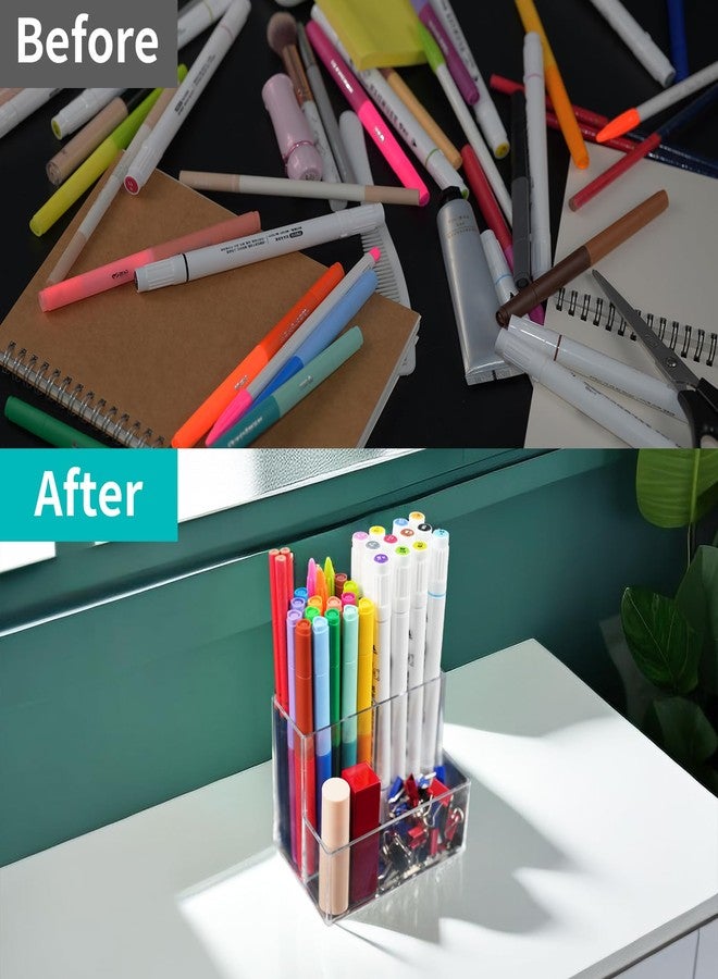 HSYMQ Desktop Clear Pen Holder with 3 Compartments, Acrylic Pencil Holders, Desk Organizers and Accessories - Image 3