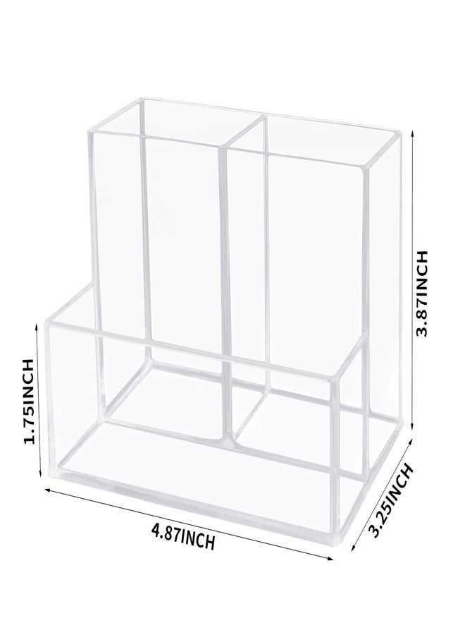 HSYMQ Desktop Clear Pen Holder with 3 Compartments, Acrylic Pencil Holders, Desk Organizers and Accessories - Image 2