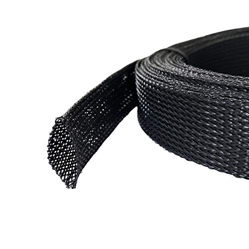 MGI SpeedWare 25ft Expandable Non-Split PET Braided Cable Sleeve, High-Temperature Black Loom for Automotive Harness and Chew-Resistant Home Office Wire Management (1") - Image 1